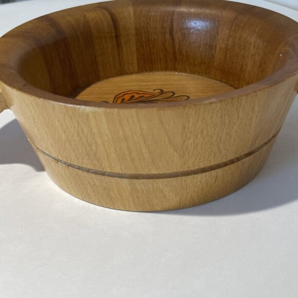 Vintage Hand Painted Wooden Bowl with Handles 6.5 in Orange Floral Treen OOAK - Picture 5 of 10